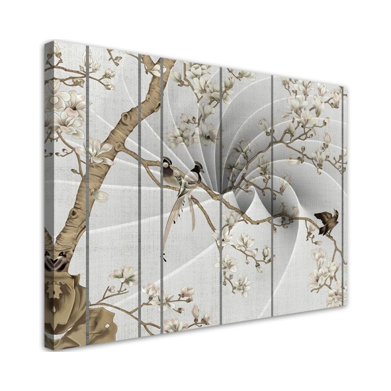 Leinwandbild - Vögel auf dem Magnolienbaum | Feeby