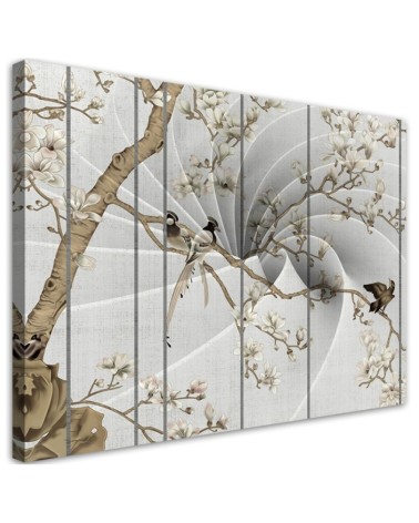 Leinwandbild - Vögel auf dem Magnolienbaum | Feeby