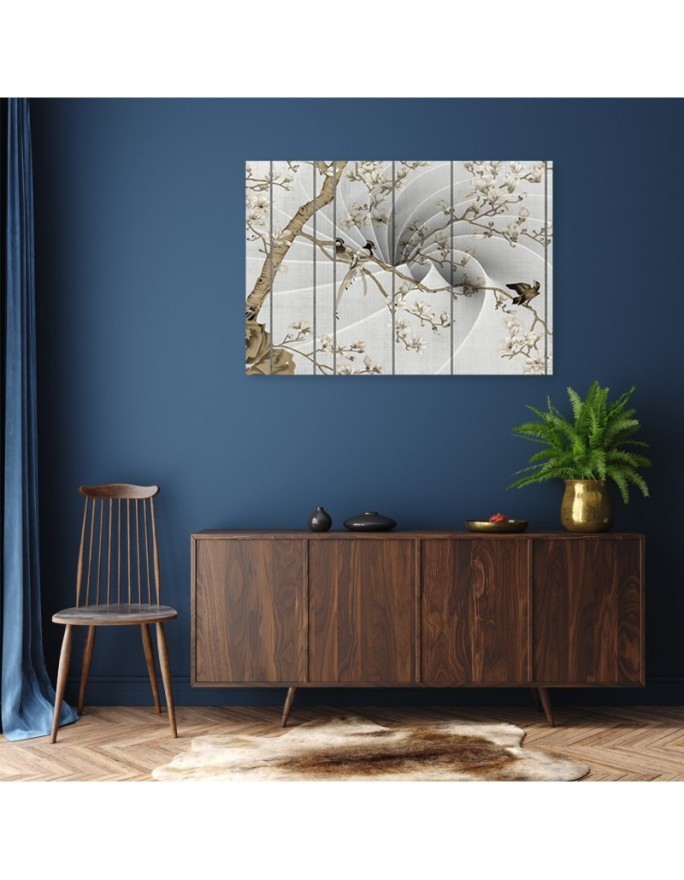 Birds on a magnolia tree - Modern canvas painting | FEEBY