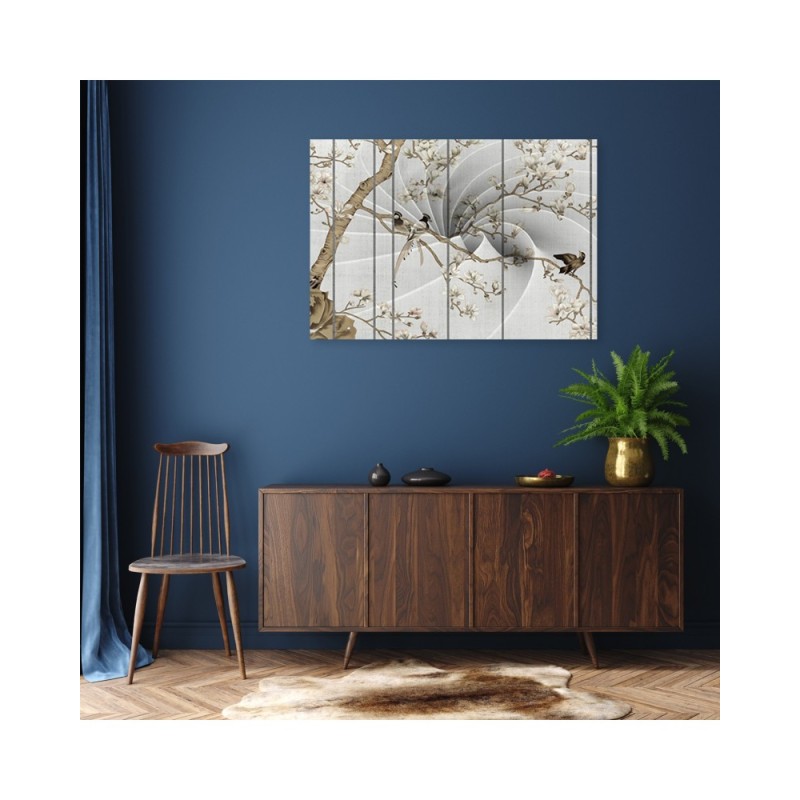 Leinwandbild - Vögel auf dem Magnolienbaum | Feeby