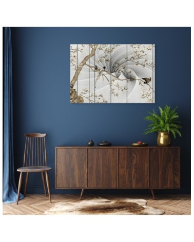 Leinwandbild - Vögel auf dem Magnolienbaum | Feeby