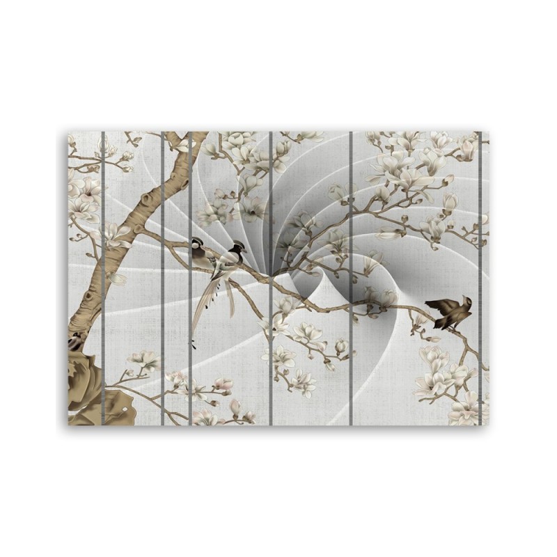 Leinwandbild - Vögel auf dem Magnolienbaum | Feeby