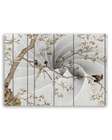 Leinwandbild - Vögel auf dem Magnolienbaum | Feeby