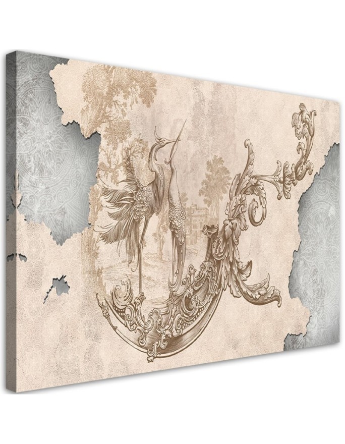 Leinwandbild - Vögel und Blätter Fresko | Feeby