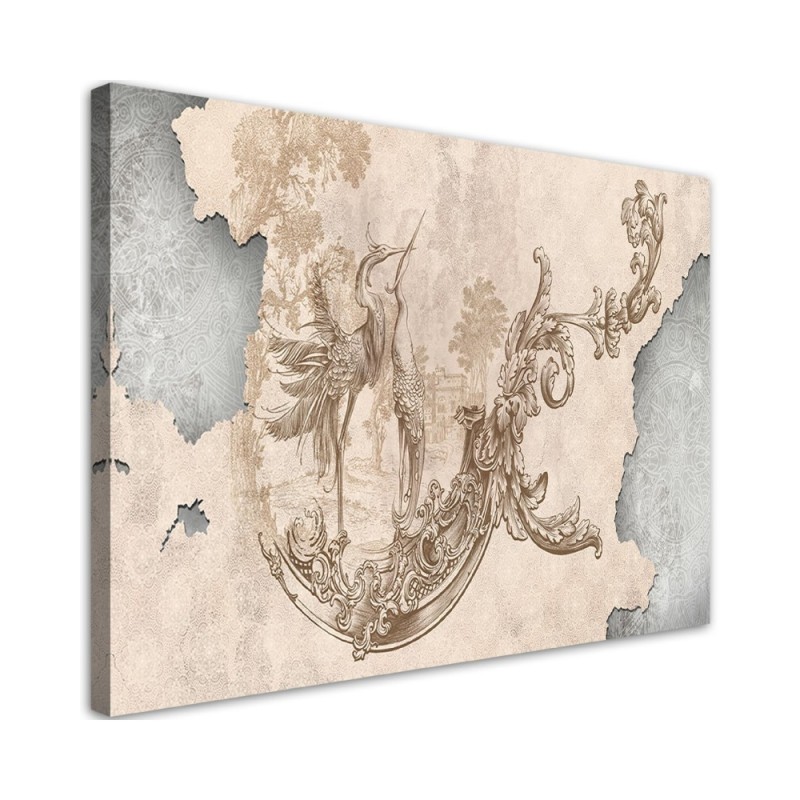 Leinwandbild - Vögel und Blätter Fresko | Feeby