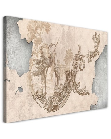 Leinwandbild - Vögel und Blätter Fresko | Feeby