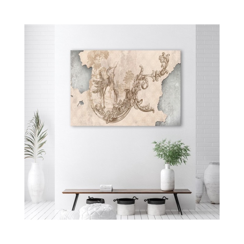 Leinwandbild - Vögel und Blätter Fresko | Feeby