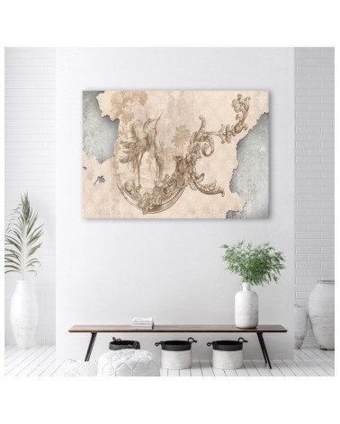 Leinwandbild - Vögel und Blätter Fresko | Feeby