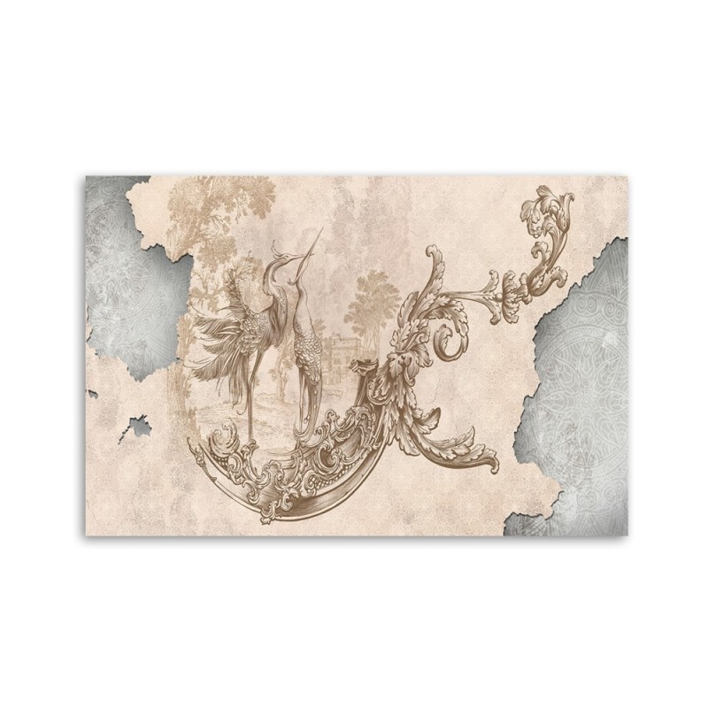 Leinwandbild - Vögel und Blätter Fresko | Feeby