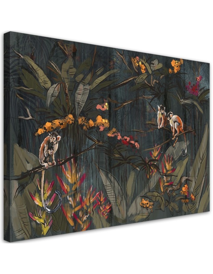 Wandbild für Wohnzimmer - Affen im Dschungel | Feeby