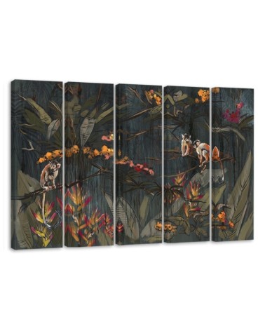 5 Piece Monkeys in the jungle - Wall painting for the living room | FEEBY