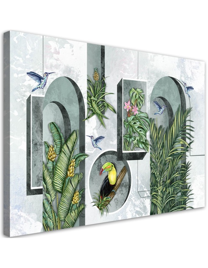 Shapes in the wall with plants and birds - Canvas art painting | FEEBY