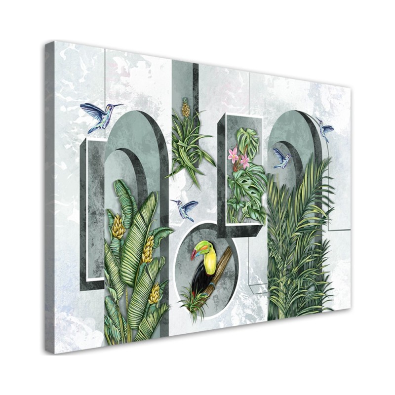 Bild - Formen in der Wand mit Pflanzen und Vögeln | Feeby