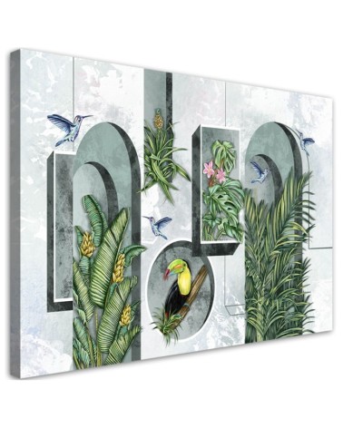 Shapes in the wall with plants and birds - Canvas art painting | FEEBY