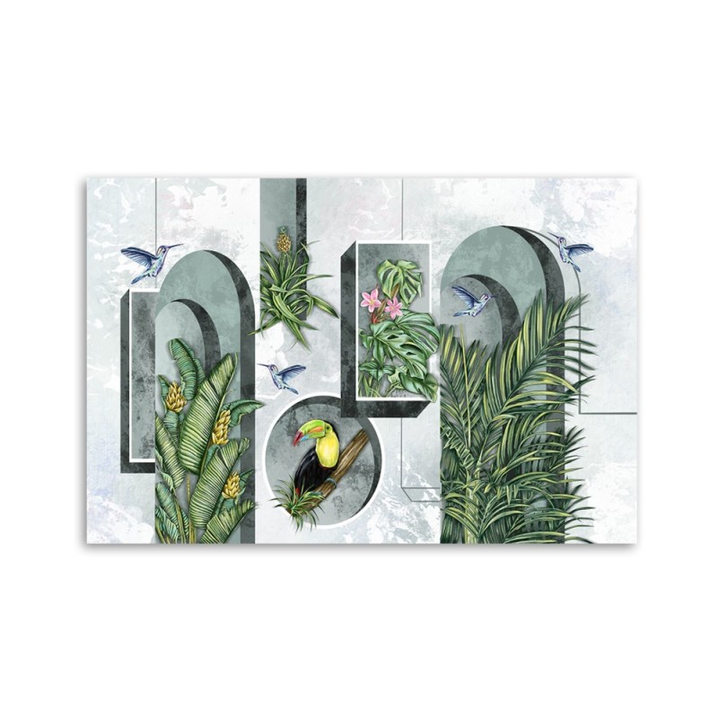 Bild - Formen in der Wand mit Pflanzen und Vögeln | Feeby