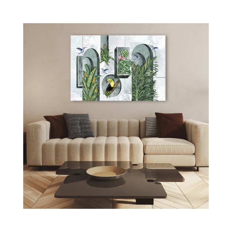 Bild - Formen in der Wand mit Pflanzen und Vögeln | Feeby