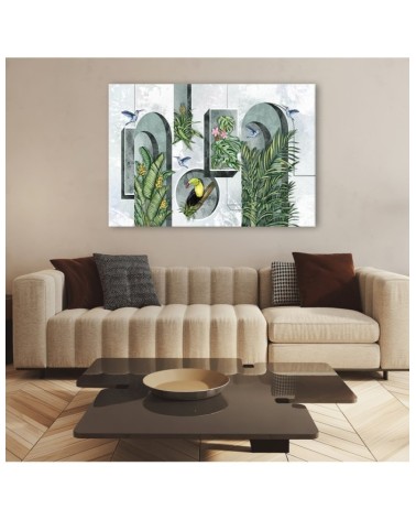 Bild - Formen in der Wand mit Pflanzen und Vögeln | Feeby