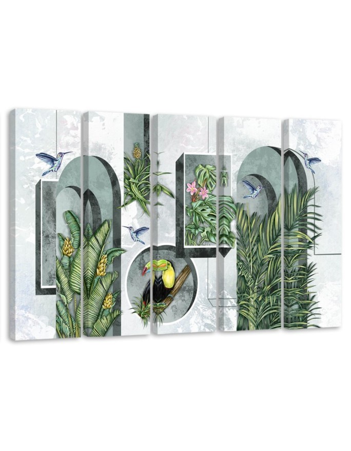 Bild - Formen in der Wand mit Pflanzen und Vögeln | Feeby