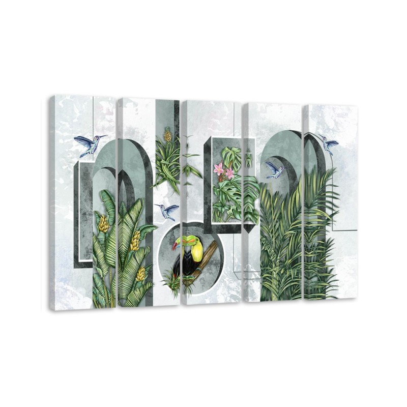 Bild - Formen in der Wand mit Pflanzen und Vögeln | Feeby