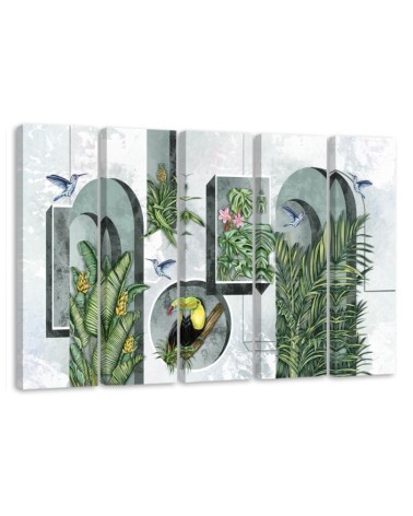 Modern wall art - Abstract painting with plants and birds | FEEBY