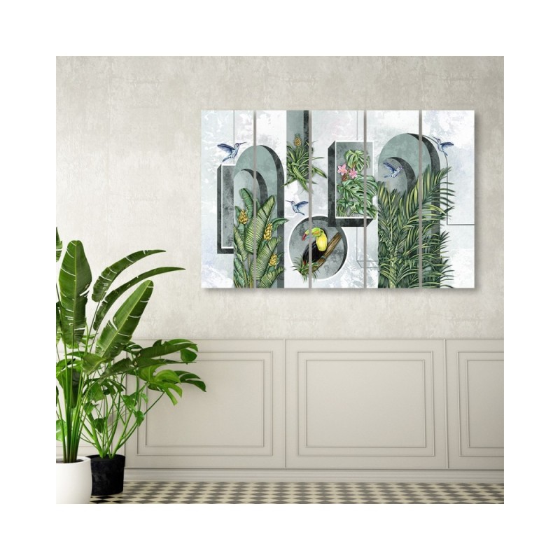 Bild - Formen in der Wand mit Pflanzen und Vögeln | Feeby