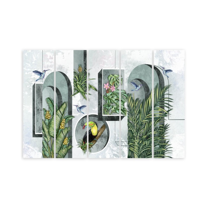 Bild - Formen in der Wand mit Pflanzen und Vögeln | Feeby