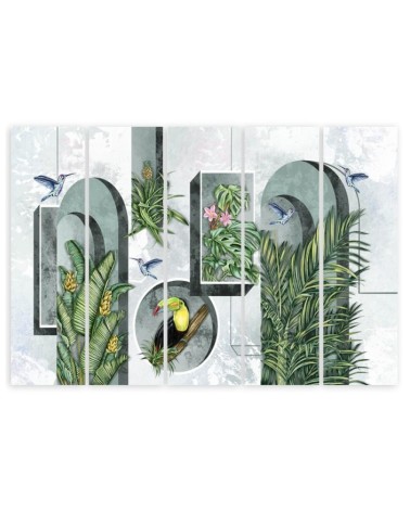 Bild - Formen in der Wand mit Pflanzen und Vögeln | Feeby