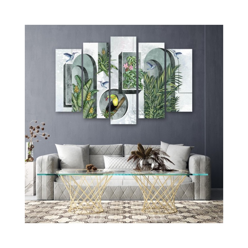 Bild - Formen in der Wand mit Pflanzen und Vögeln | Feeby