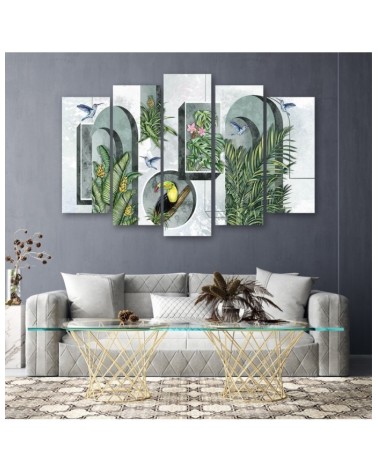 Bild - Formen in der Wand mit Pflanzen und Vögeln | Feeby