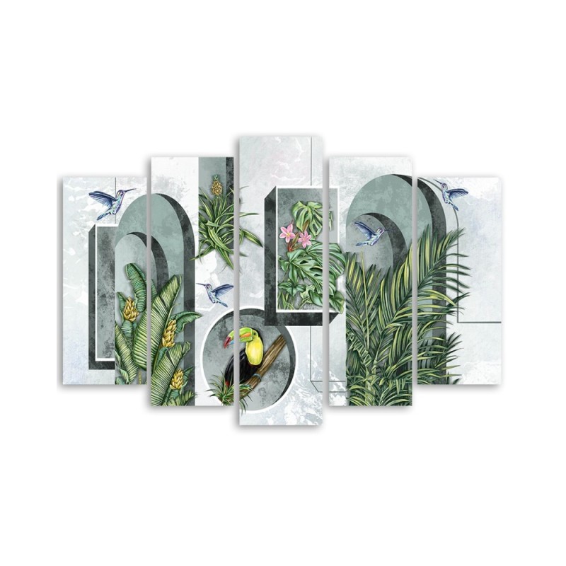 Bild - Formen in der Wand mit Pflanzen und Vögeln | Feeby