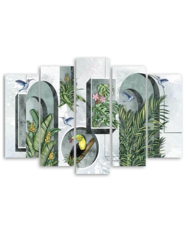 Bild - Formen in der Wand mit Pflanzen und Vögeln | Feeby