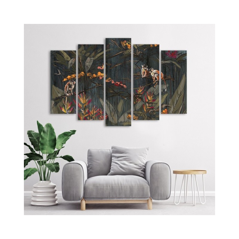 Wandbild für Wohnzimmer - Affen im Dschungel | Feeby