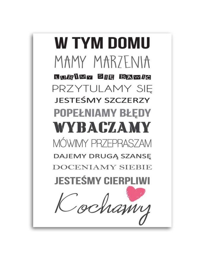 Zasady w tym domu typografia Obraz do salonu, korytarza | FEEBY