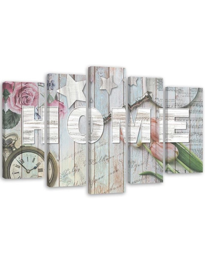 Leinwandbild modern - Home Holz Inschrift Blumen | Feeby