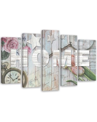 Canvas print Home inscription grey wood and flowers - Decorative Canvas print | FEEBY