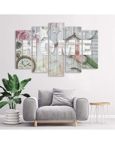 Leinwandbild modern - Home Holz Inschrift Blumen | Feeby