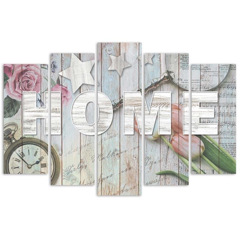 Leinwandbild modern - Home Holz Inschrift Blumen | Feeby