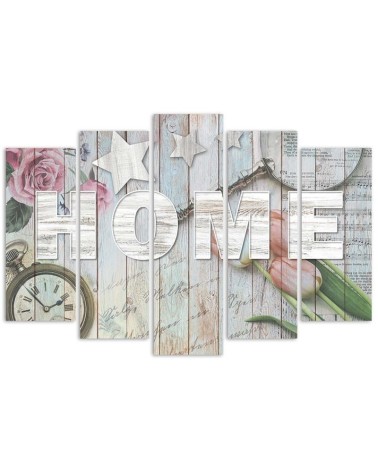 Leinwandbild modern - Home Holz Inschrift Blumen | Feeby