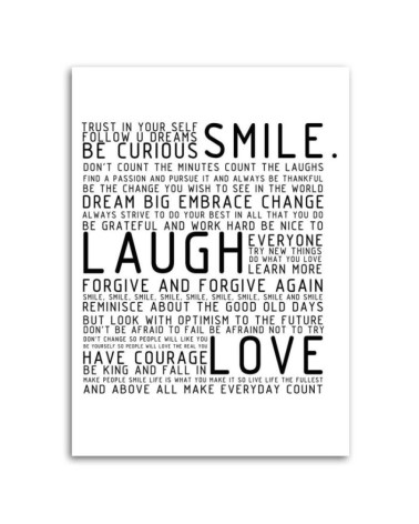 Leinwandbild - Lächeln lachen lieben | Feeby