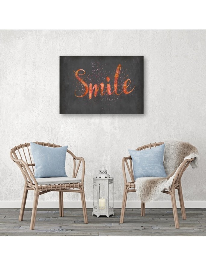 Pomarańczowy napis Smile - Obraz na ścianę nowoczesny | FEEBY