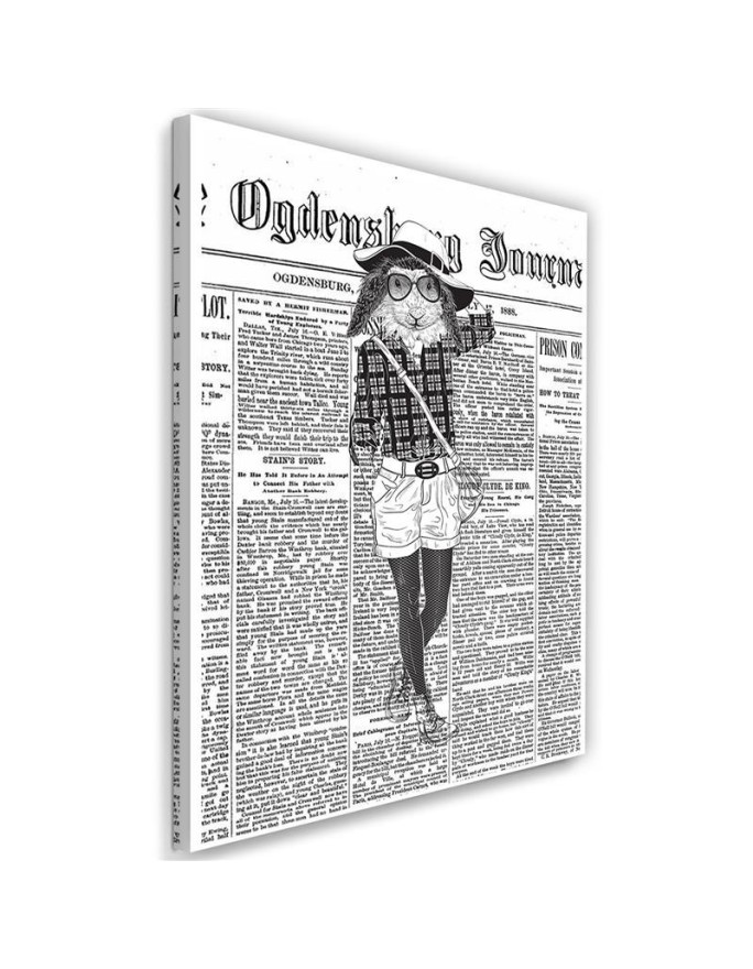 Leinwandbild - Modisches Kaninchen - Zeitungsartikel | Feeby
