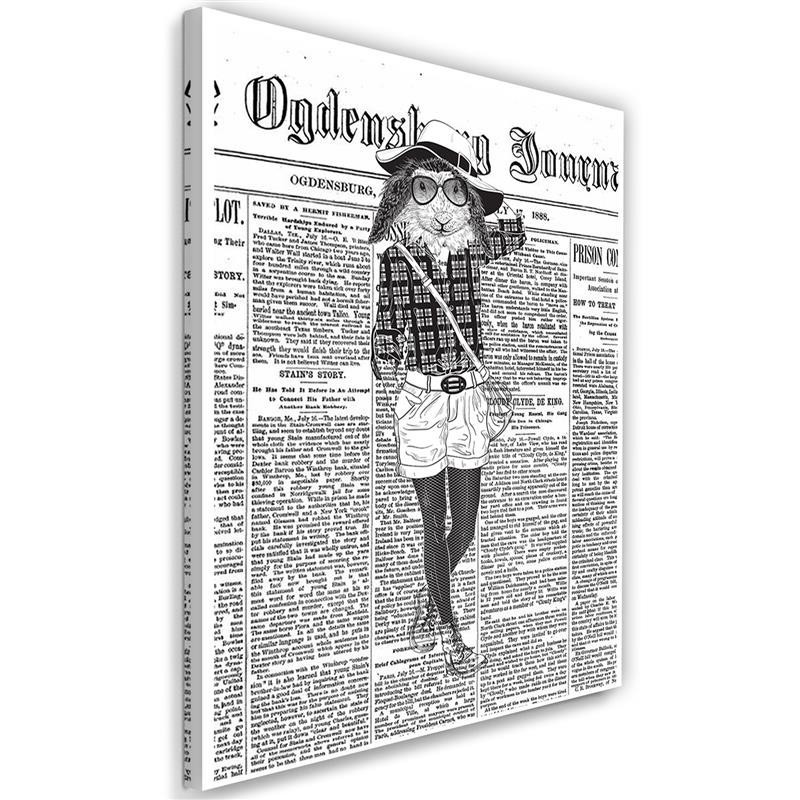 Leinwandbild - Modisches Kaninchen - Zeitungsartikel | Feeby