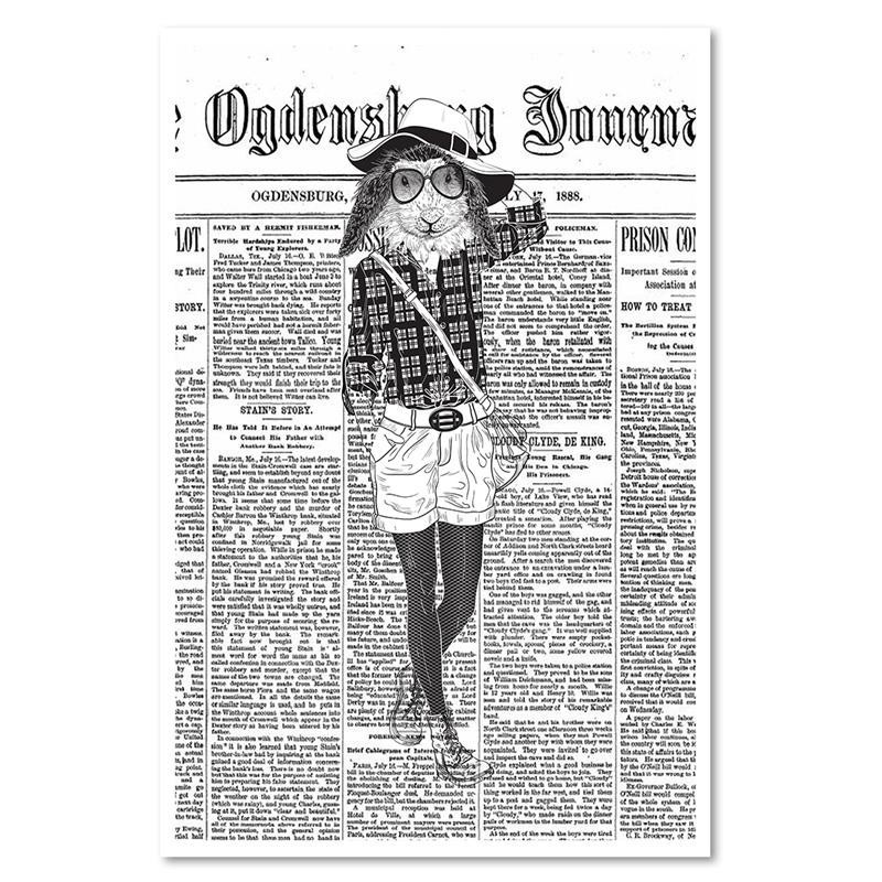 Leinwandbild - Modisches Kaninchen - Zeitungsartikel | Feeby