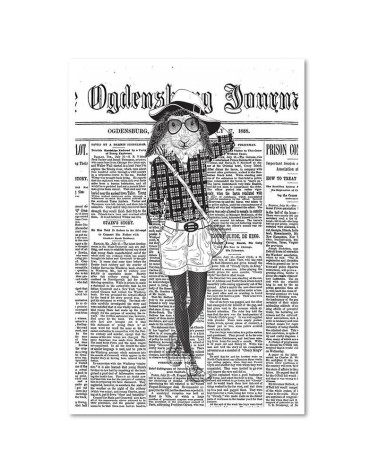 Leinwandbild - Modisches Kaninchen - Zeitungsartikel | Feeby