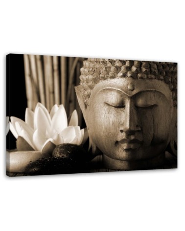 Leinwanddruck - Buddhas Kopf mit einer Lilie | Feeby