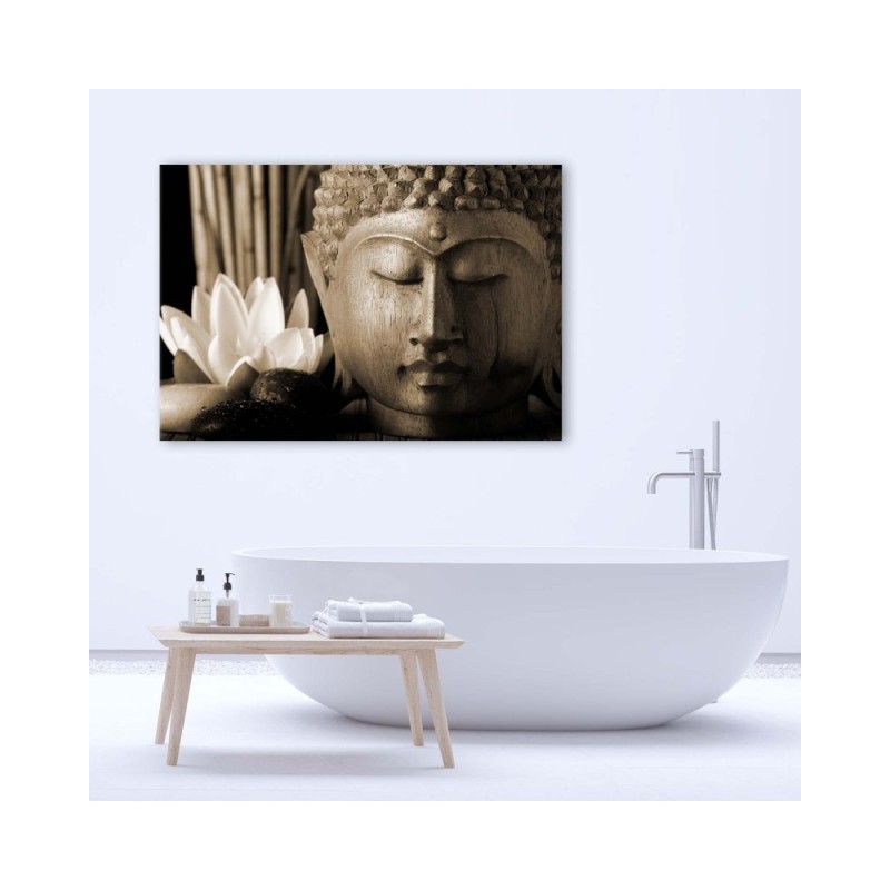 Leinwanddruck - Buddhas Kopf mit einer Lilie | Feeby