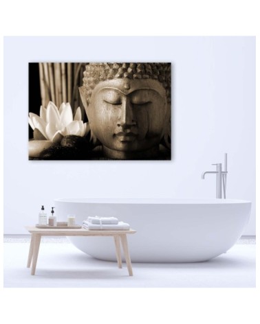 Leinwanddruck - Buddhas Kopf mit einer Lilie | Feeby