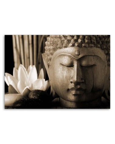Leinwanddruck - Buddhas Kopf mit einer Lilie | Feeby