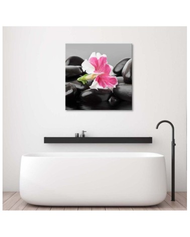 Bild auf Leinwand - Rosa Blume auf Steinen | Feeby