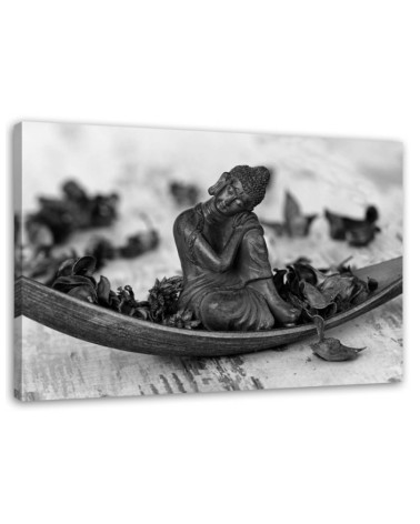 Canvas prints for bathroom Buddha and petals black and white | FEEBY